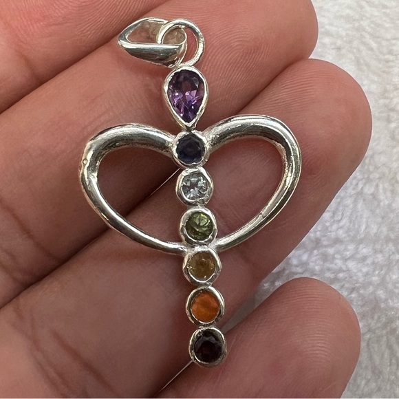 Jewelry - Sterling silver heart angel gemstone pendant